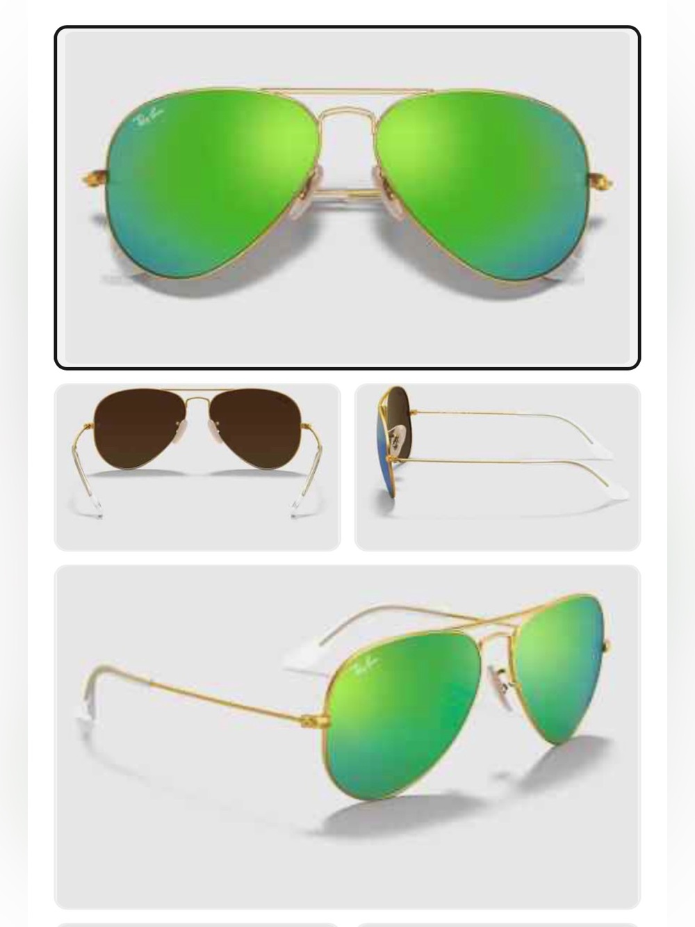 RAY BAN Green Mirror Large Aviator Gold Metal Frame Reflective Sunglasses